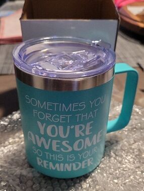 Turquoise Inspirational Travel Mug - "You're Awesome"